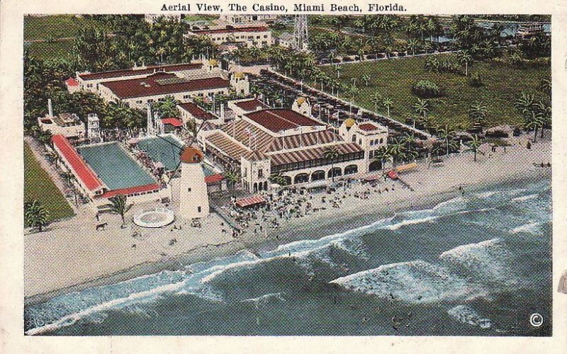Postcard Aerial View Casino Miami Beach FL