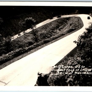 c1930s Macomber, WV RPPC US 50 Curve Real Photo Laurel Mts Car Postcard A97