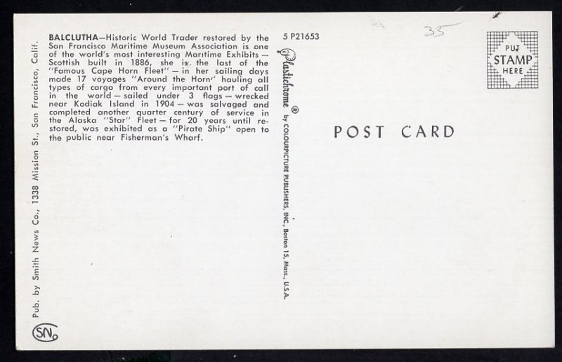 CA SAN FRANCISCO Balclutha Historic World Trader Ship Scottish Built 1886 Chrome