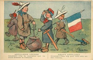 1920s Artillery Big Gun Victory Children War Games Military Comic Humor Postcard