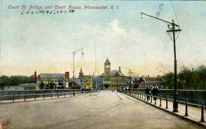 RI - Woonsocket. Court St Bridge & Courthouse