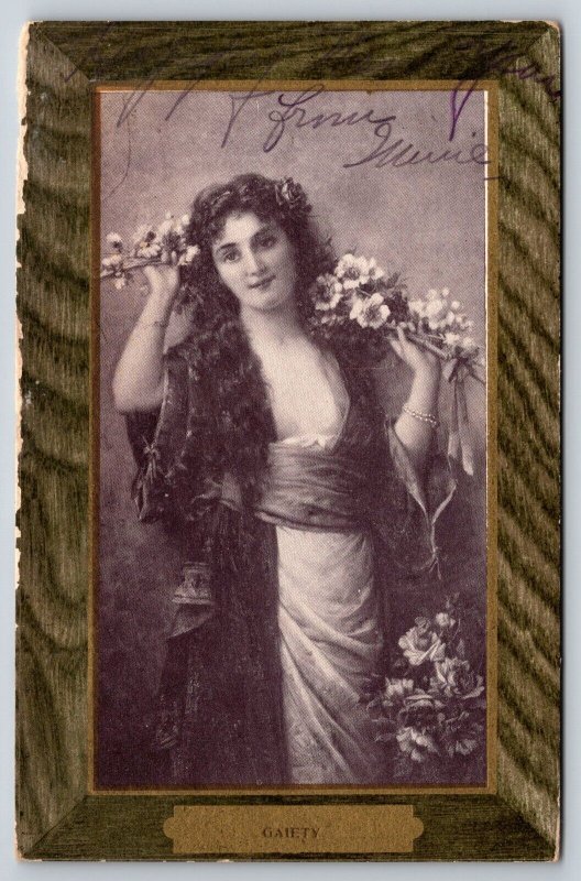 1908   Gaiety   Pretty Lady With Daisies  Ullman's Art Frame Series    Postcard