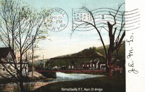 VINTAGE POSTCARD MAIN STREET BRIDGE HORNELLSVILLE N.Y. POSTED 1907 FLAG CANCEL