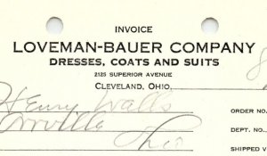 1938 LOVEMAN-BAUER CO. CLEVELAND OH DRESSES COATS SUITS BILLHEAD INVOICE Z1183