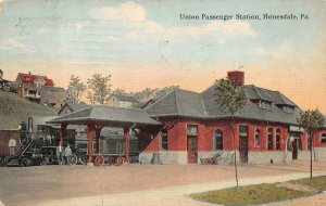 UNION PASSENGER STATION TRAIN DEPOT HONESDALE PENNSYLVANIA POSTCARD 1913