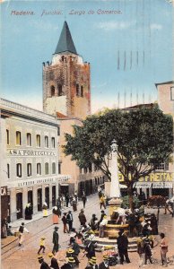B202 Portugal 1928 Madeira Funchal Largo do Comercio Tower Shop vintage postcard