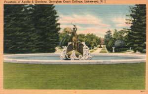 Vintage Postcard 1930s Fountain Apollo & Gardens Georgian Co Lakewood New Jersey