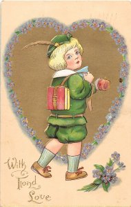 F78/ Valentine's Day Love Holiday Postcard c1910 Boy Apple Heart 16