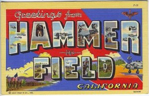 Hammer Field CA Large Letter Linen Curt Teich Military Postcard