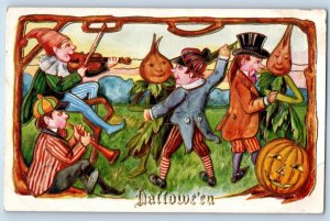 Halloween Jack O Lantern Gnome Boys Dancing Anthropomorphic Vegetables Postcard