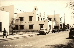 Las Cruces NM City Hall Street Scene 1940s Real Photo Postcard