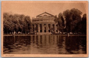 VINTAGE POSTCARD THE LAKE AT THE LANDE THEATRE AT STUTTGART GERMANY c. 1920