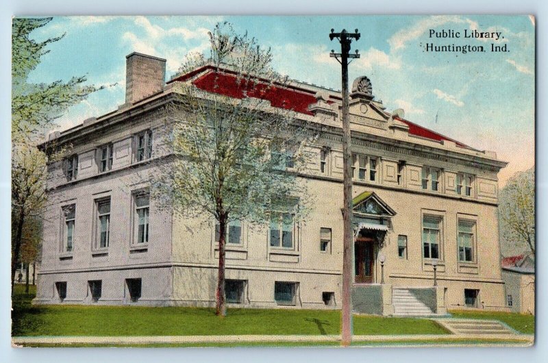 Huntington Indiana Postcard Public Library Building Exterior View 1910 Unposted