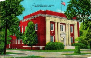 United States Courthouse Aiken South Carolina SC Linen Postcard B7