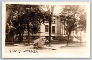 Mason City~Big Boulder In Front of Carnegie Public Library RPPC~c1910 Postcard