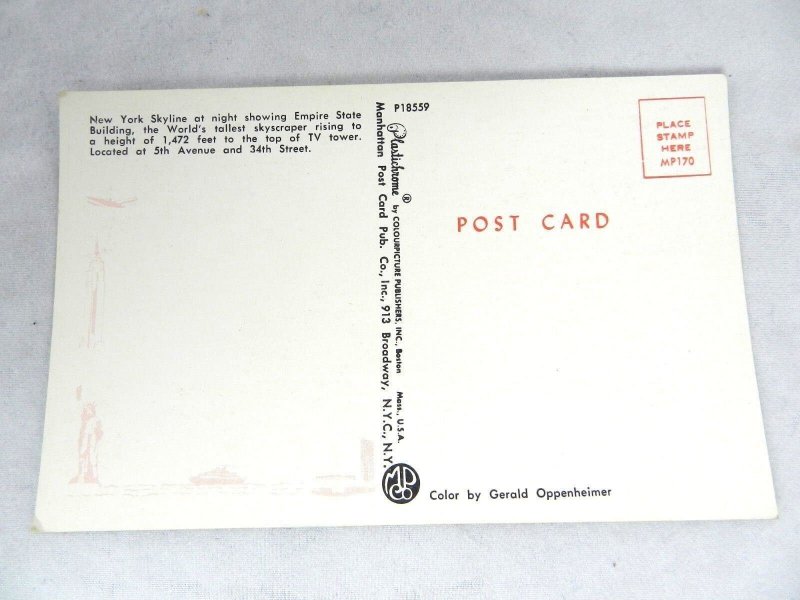 Vintage Postcard New York Skyline Empire State Building Card NY Plastichrome