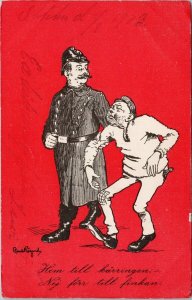 Policeman & Drunk Police Red Norway ?? Carl Rogundy c1903 Brevkort Postcard F92