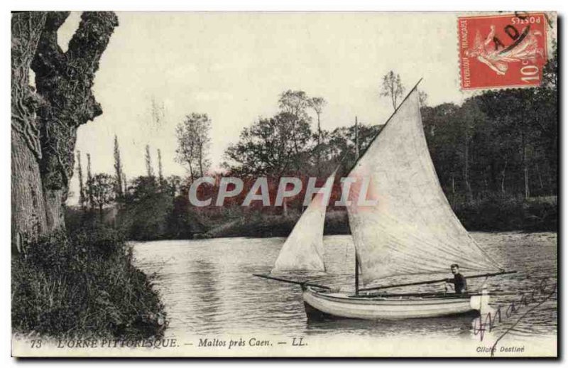 Old Postcard L & # 39Orne Maltos scenic boat near Caen