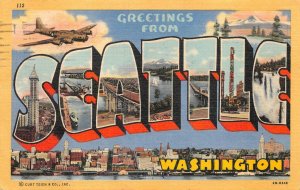 GREETINGS FROM SEATTLE WASHINGTON LARGE LETTER POSTCARD (1950s)