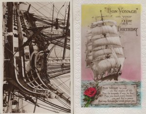 Bon Voyage 21st Birthday Tall Ship Real Photo HMS Victory Postcard