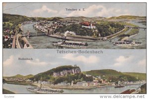 TETSCHEN, Czech Republic, 1900-1910s; 2-Views, Panorama, Bodenbach, Ship