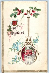 1917 Christmas Santa Claus Head Holly Berries Embossed Los Angeles CA Postcard