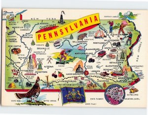 Postcard Pennsylvania Map and Attractions Pennsylvania USA