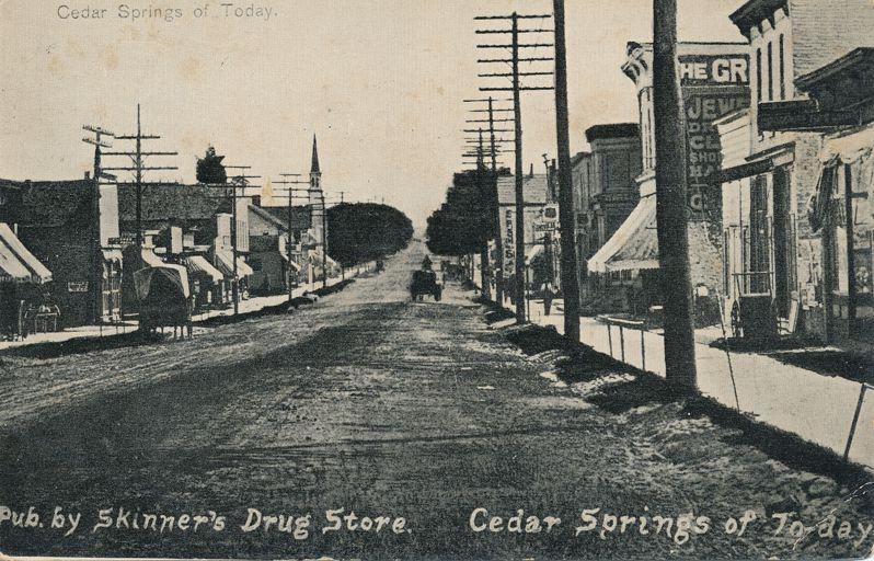 Main Street of Today Cedar Springs MI, Michigan - 1908 RPO OWASSO & MUSK - DB