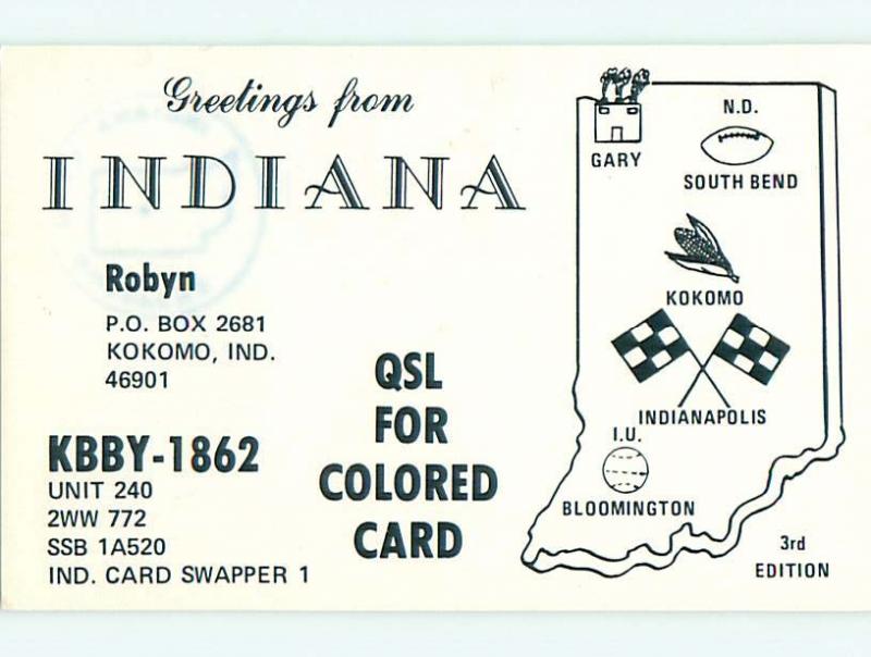 comic - QSL HAM RADIO CARD Kokomo Indiana IN t0875