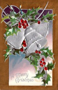 Merry Christmas With Silver Bells and Holly