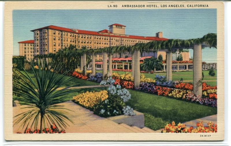 Ambassador Hotel Los Angeles California linen postcard