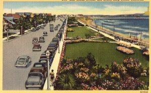 Linen Postcard - East Ocean Avenue and Beach - Long Beach, California