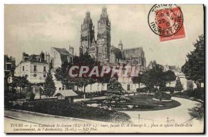 Postcard Old Tours Cathedrale St Gatien Square Emile Zola