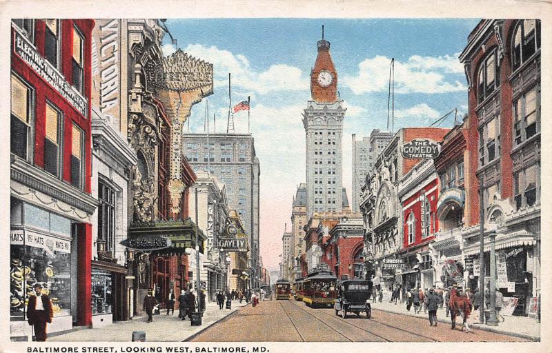 Baltimore Street, Looking West, Baltimore, Maryland, Early Postcard, Unused