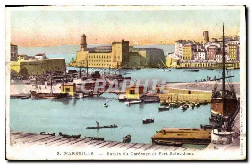 Old Postcard Marseille Basin Carenage and Fort St. John