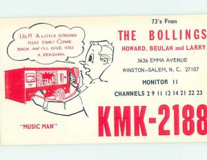 Pre-1980 RADIO CARD - CB HAM OR QSL Winston-Salem North Carolina NC AH0976