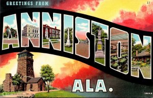 Alabama Greetings From Anniston Large Letter Linen Curteich