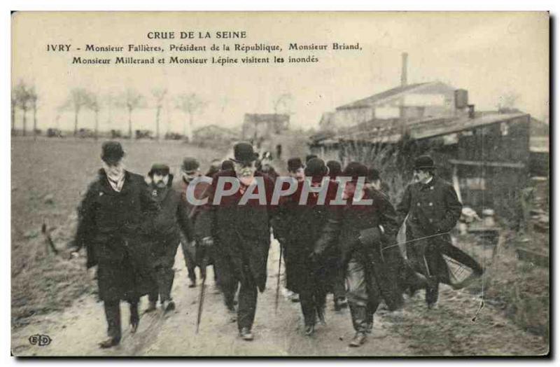 Old Postcard Crue of the Seine Fallieres Mr. President of the Republic Flooding