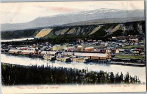 View of White Horse at Midnight Yukon Vintage Postcard P04