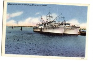 Postcard Ship Hyannis Boats at the Pier Nantucket MA