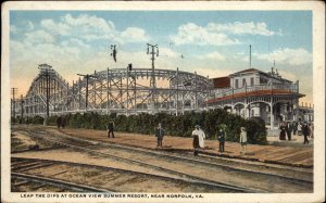 Ocean View Near Norfolk VA Roller Coaster c1920 Postcard