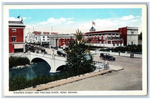 Reno Nevada Postcard Virginia Street Truckee River Classic Cars Buildings c1920