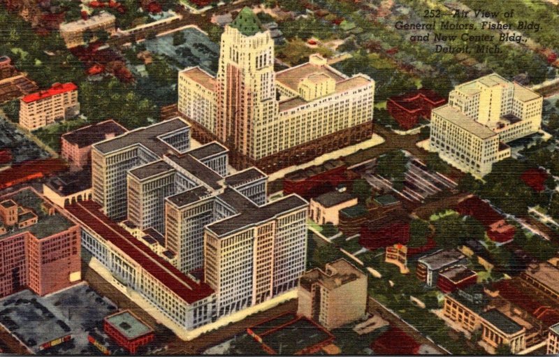 Michigan Detroit Aerial View New Center Building & General Motors Building Cu...