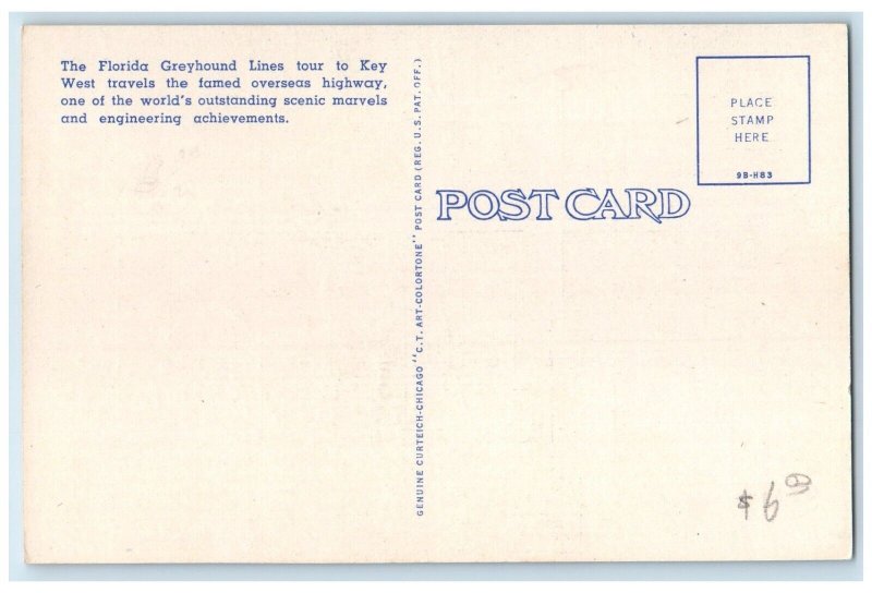 c1940 Seven Mile Bridge Miami Key West Sea Greyhound Lines Florida FL Postcard