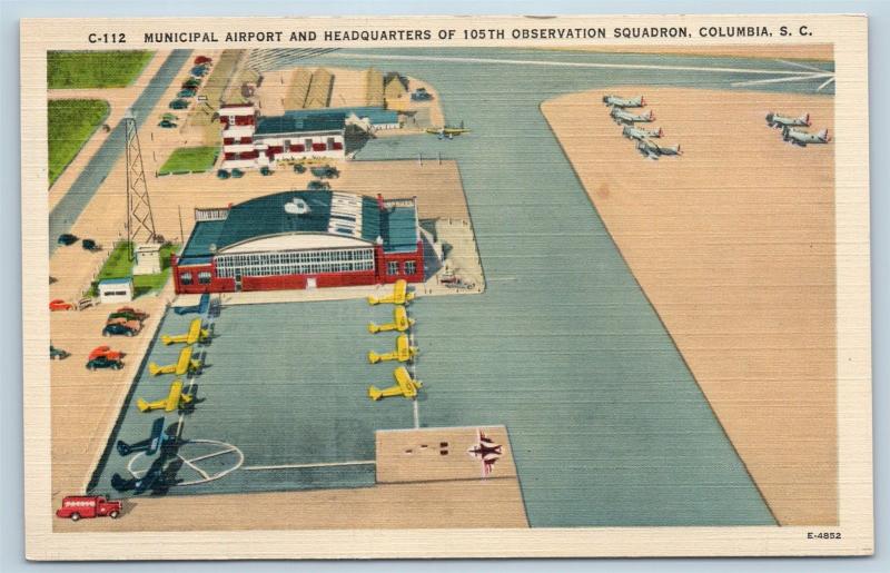 Postcard SC Columbia Municipal Airport Headquarters 105th Observation Squad L20