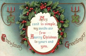 Vintage Postcard 1911 My Card Is Simple My Words Are Few Christmas Greetings