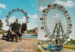 Austria Vienne wheel bus & horse coach unit of 2 continental size postcards