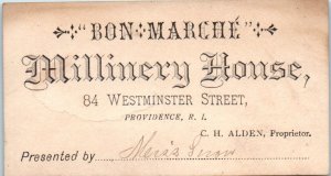 1880s Bon Marche Millinery House Hats Providence RI Business Card Ad