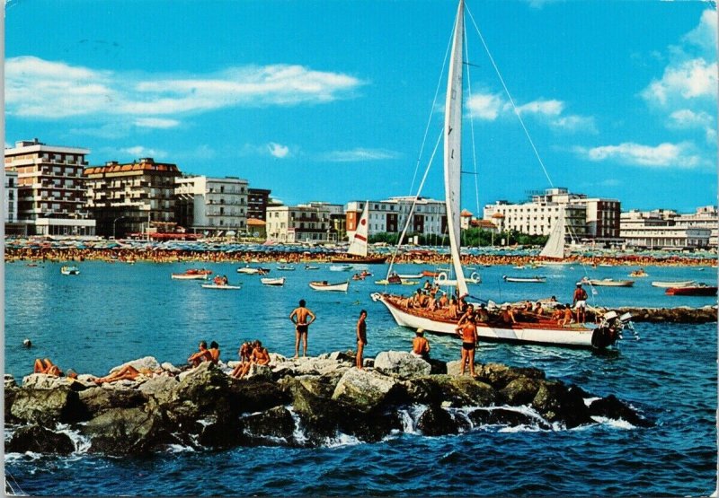 Cattolica Italy Boats People Hotels Vintage Postcard C5