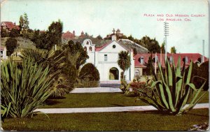 Vtg 1910s Plaza and Mission Church Los Angeles California CA Postcard